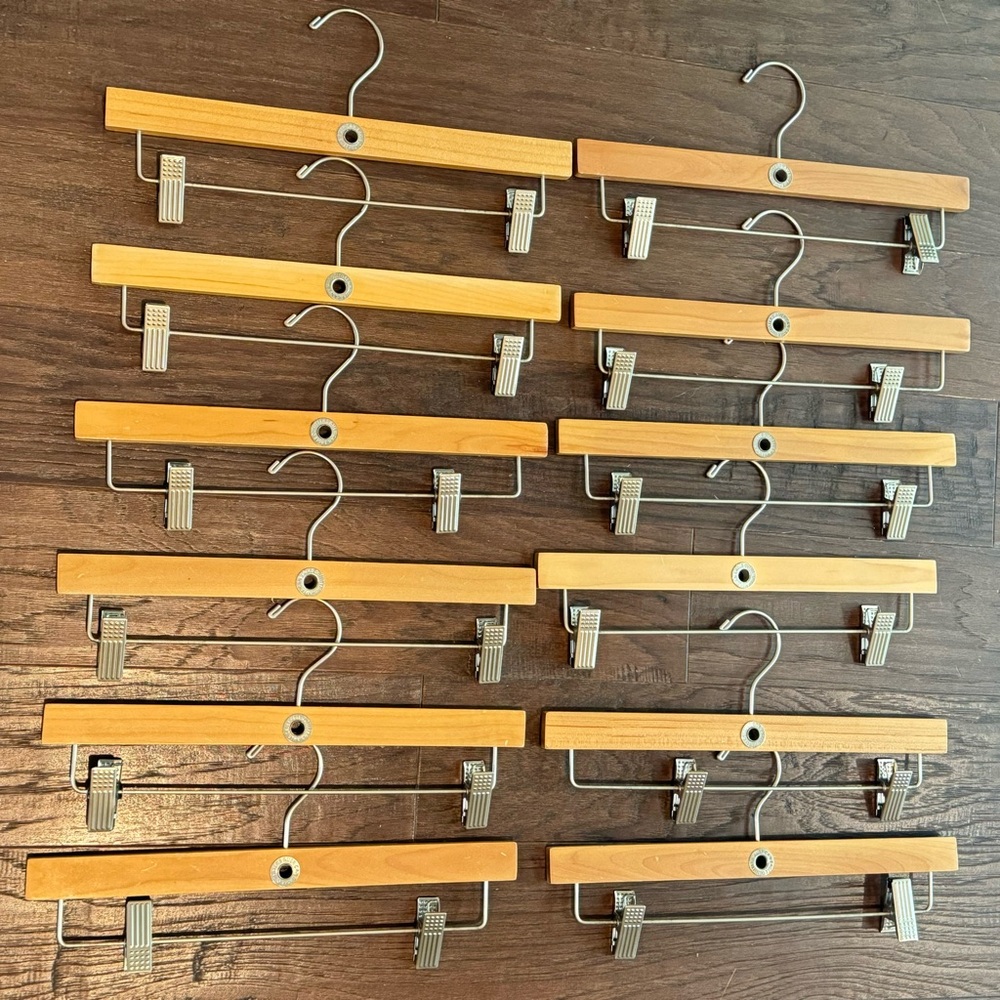 Set of Wooden Pant Hangers with Metal Clips